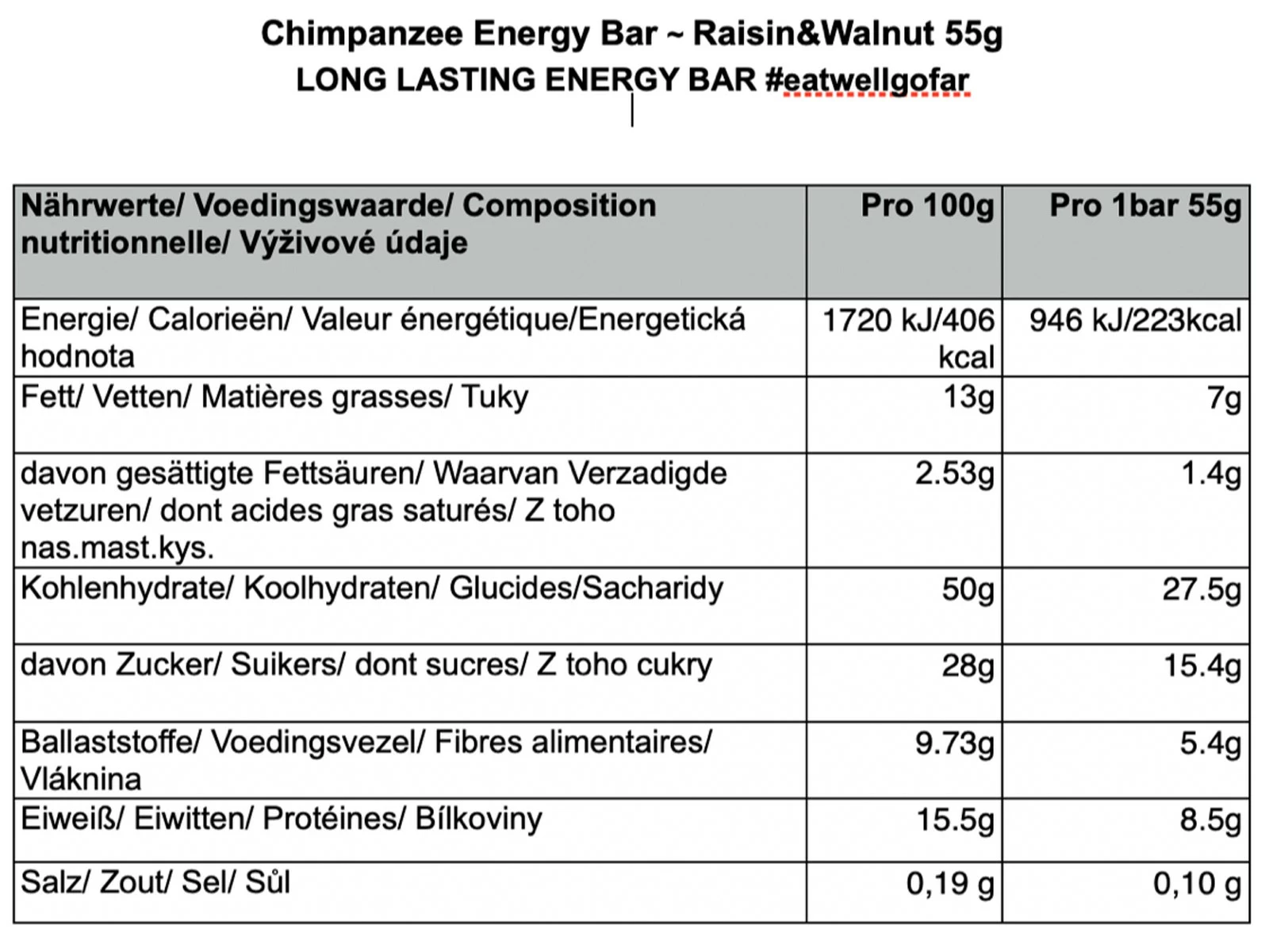 Chimpanzee Nutrition CHIMPANZEE Barre énergétique Raisin Noix - 65g 2 Chimpanzee Nutrition CHIMPANZEE Barre énergétique Raisin Noix - 65g – Image 2